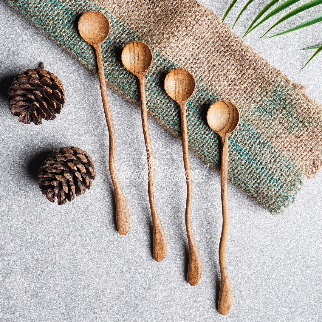 Wooden Spoon, Hand Carved From Teak Wood Wood, Finishing With Olive Oil.