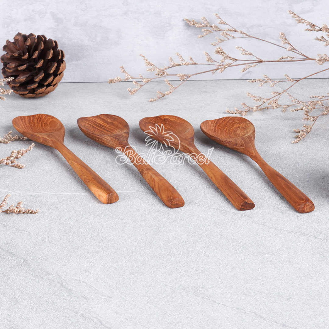 Wooden Spoon, Hand Carved From Teak Wood Wood, Finishing With Olive Oil.