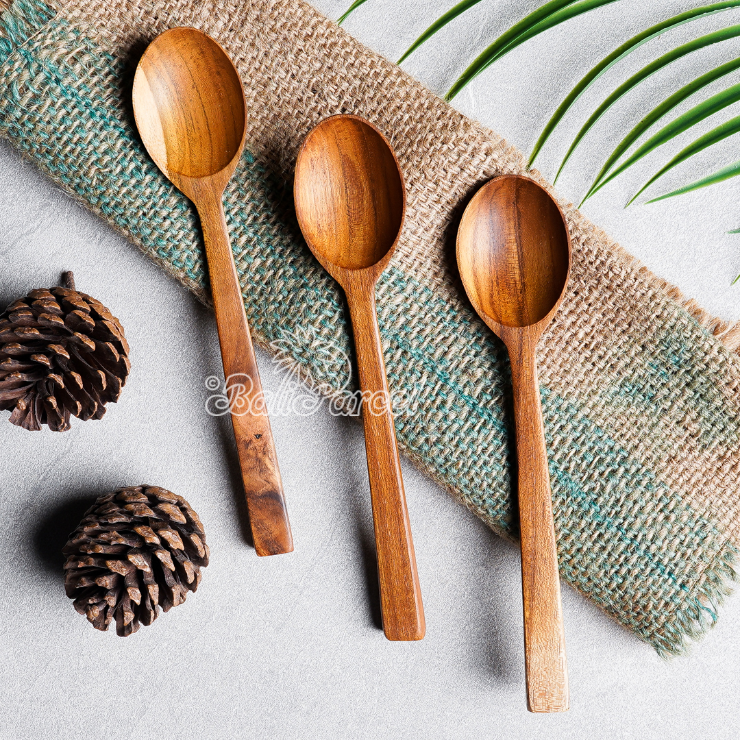 Wooden Spoon, Hand Carved From Teak Wood Wood, Finishing With Olive Oil.