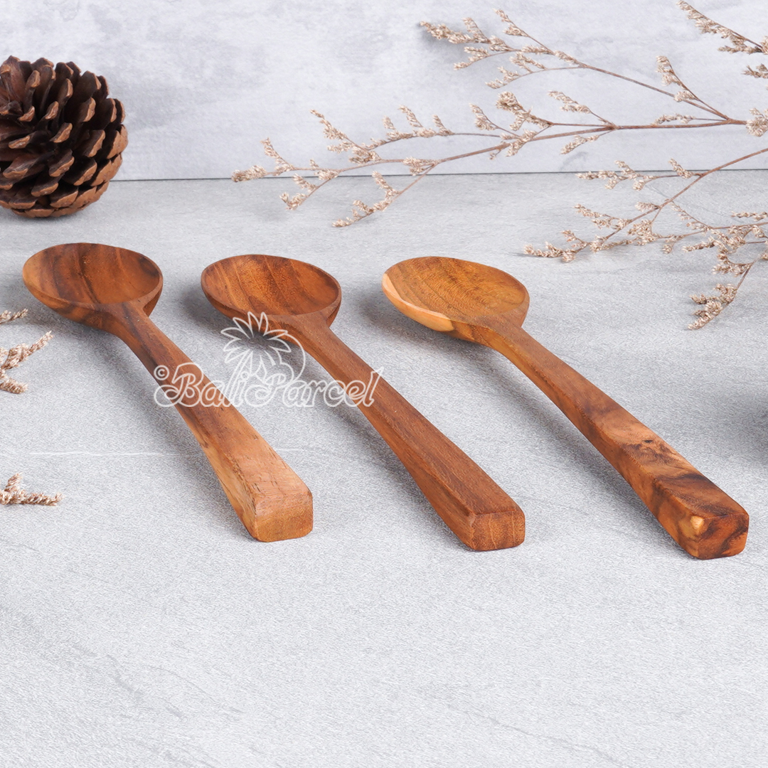Wooden Spoon, Hand Carved From Teak Wood Wood, Finishing With Olive Oil.
