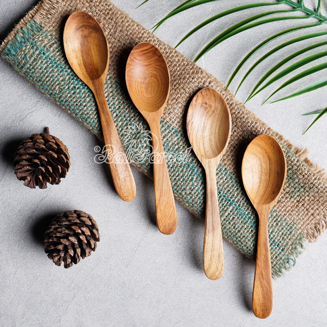 Wooden Spoon, Hand Carved From Teak Wood Wood, Finishing With Olive Oil.