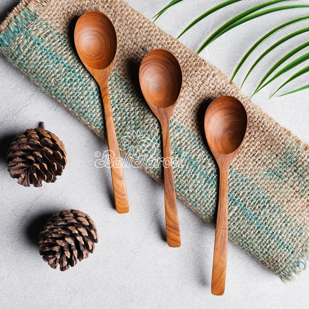 Wooden Spoon, Hand Carved From Teak Wood Wood, Finishing With Olive Oil.