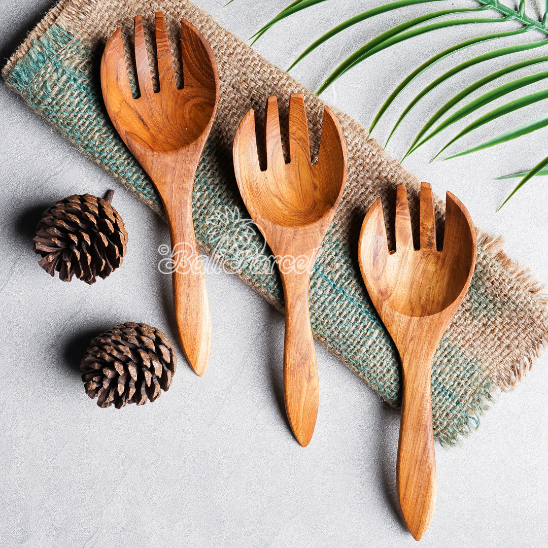 Wooden Fork, Hand Carved From Teak Wood Wood, Finishing With Olive Oil