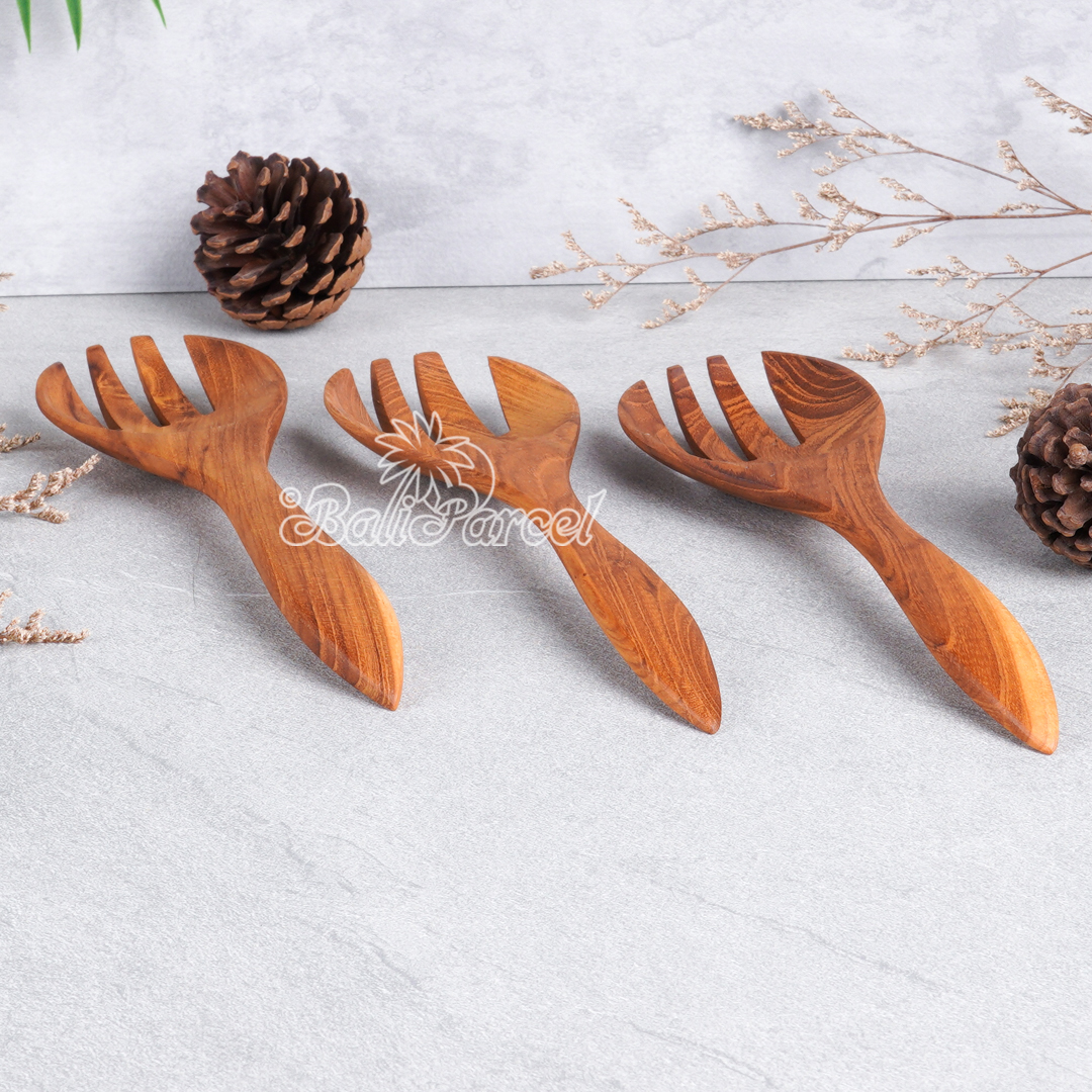 Wooden Fork, Hand Carved From Teak Wood Wood, Finishing With Olive Oil