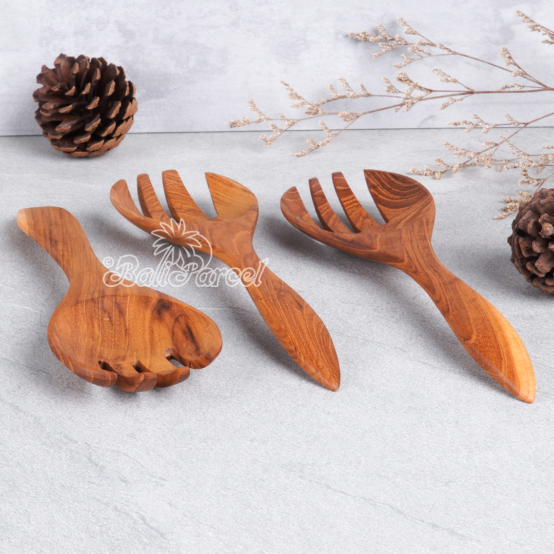 Wooden Fork, Hand Carved From Teak Wood Wood, Finishing With Olive Oil