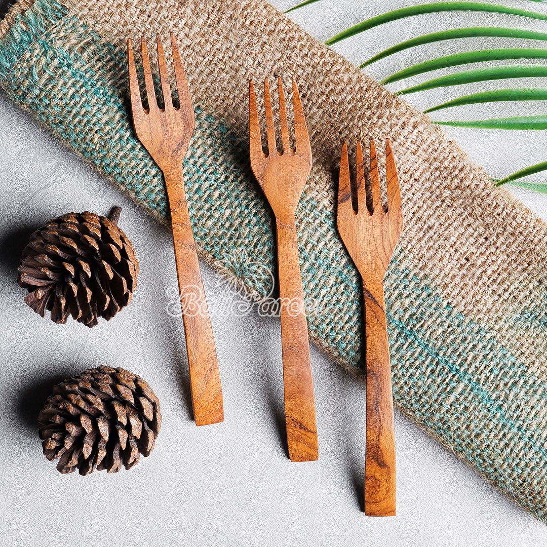 Wooden Fork, Hand Carved From Teak Wood Wood, Finishing With Olive Oil