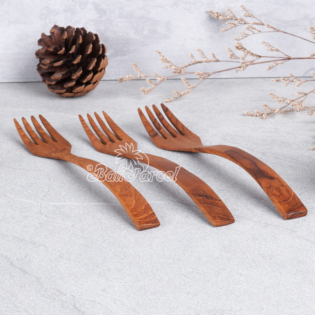 Wooden Fork, Hand Carved From Teak Wood Wood, Finishing With Olive Oil