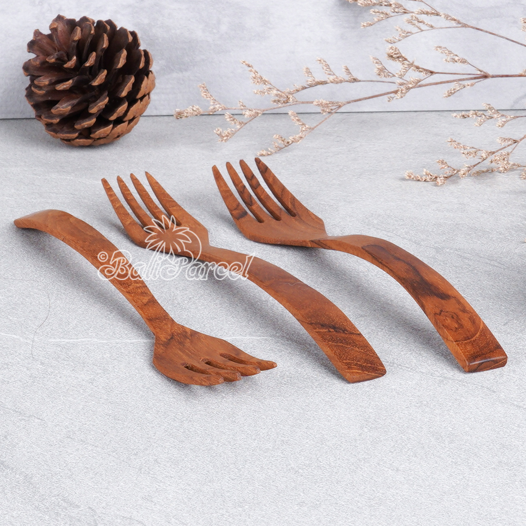 Wooden Fork, Hand Carved From Teak Wood Wood, Finishing With Olive Oil