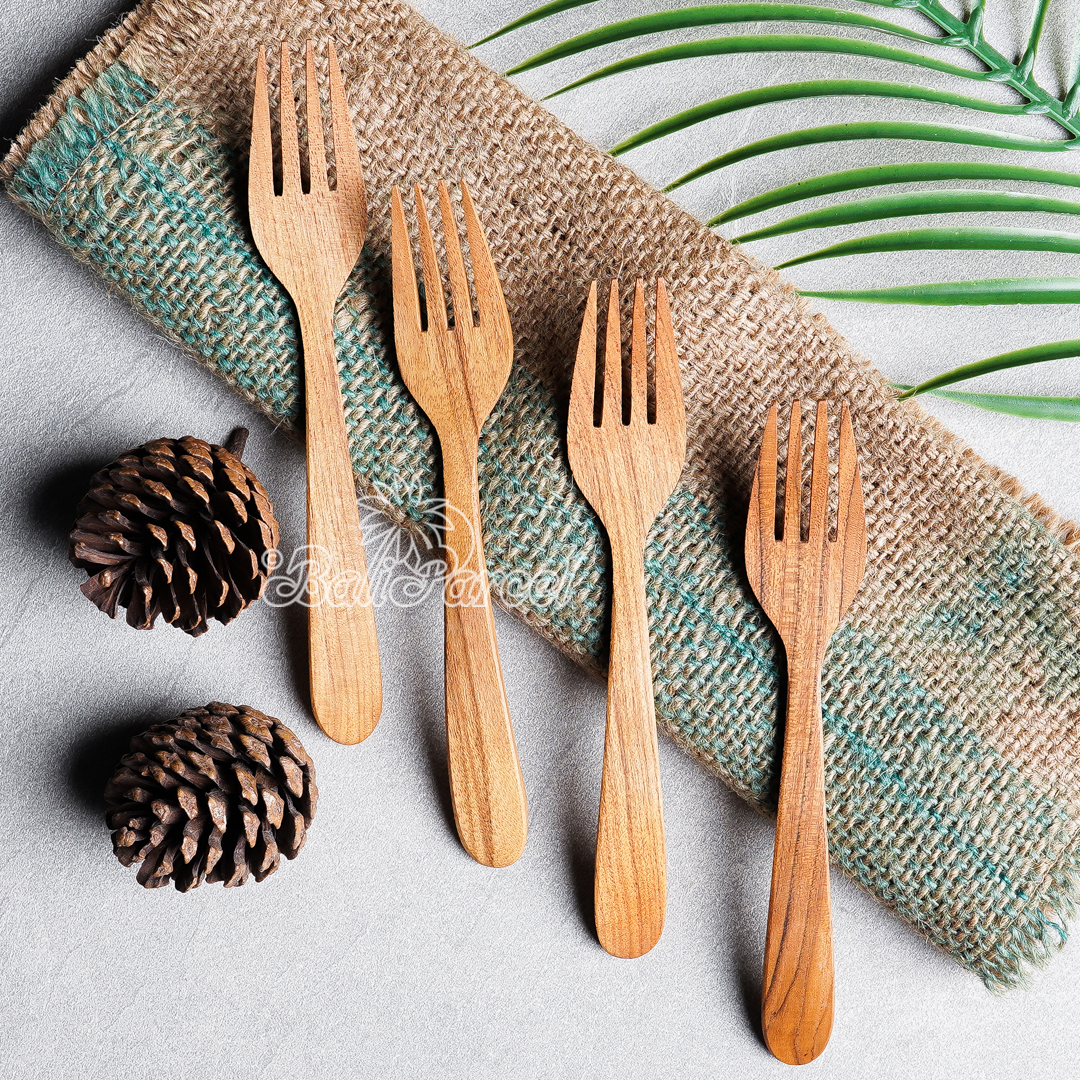 Wooden Fork, Hand Carved From Teak Wood Wood, Finishing With Olive Oil
