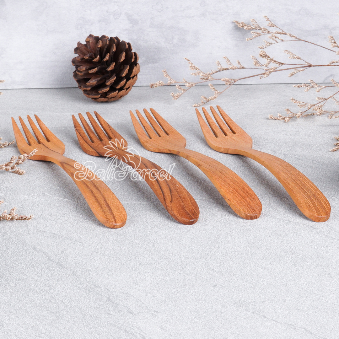 Wooden Fork, Hand Carved From Teak Wood Wood, Finishing With Olive Oil
