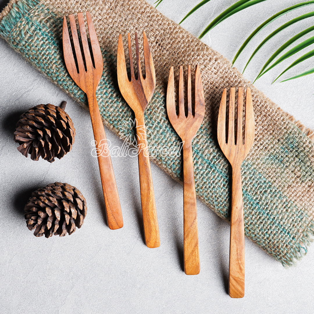 Wooden Fork, Hand Carved From Teak Wood Wood, Finishing With Olive Oil