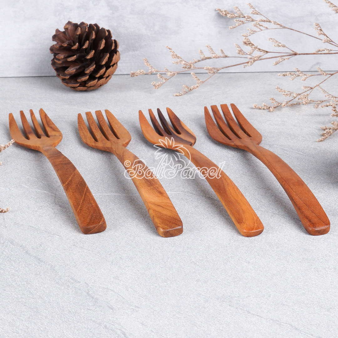 Wooden Fork, Hand Carved From Teak Wood Wood, Finishing With Olive Oil
