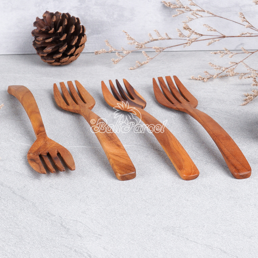 Wooden Fork, Hand Carved From Teak Wood Wood, Finishing With Olive Oil