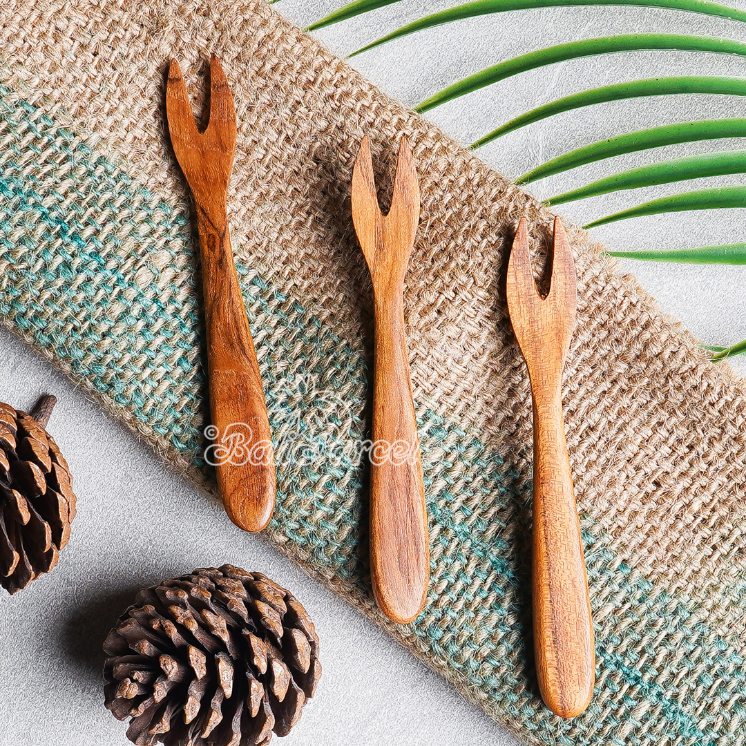 Wooden Fork, Hand Carved From Teak Wood Wood, Finishing With Olive Oil