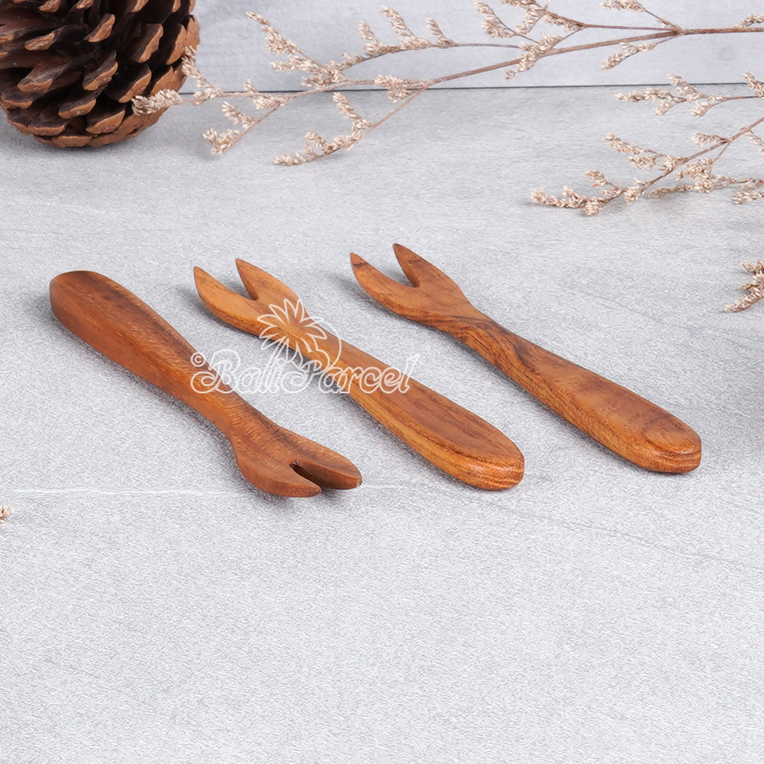 Wooden Fork, Hand Carved From Teak Wood Wood, Finishing With Olive Oil