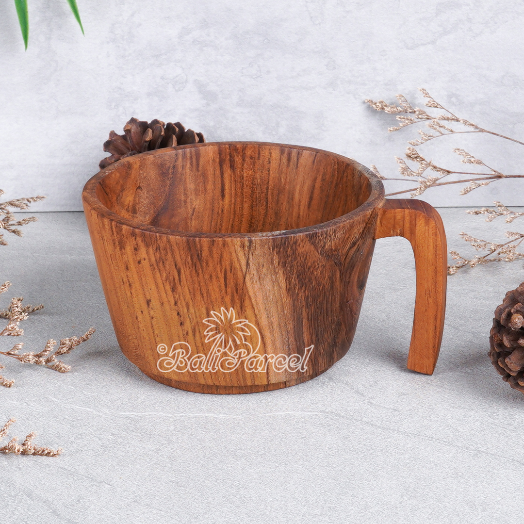 Wooden Glas, Hand Carved From Teak Wood, Finishing With Olive Oil.