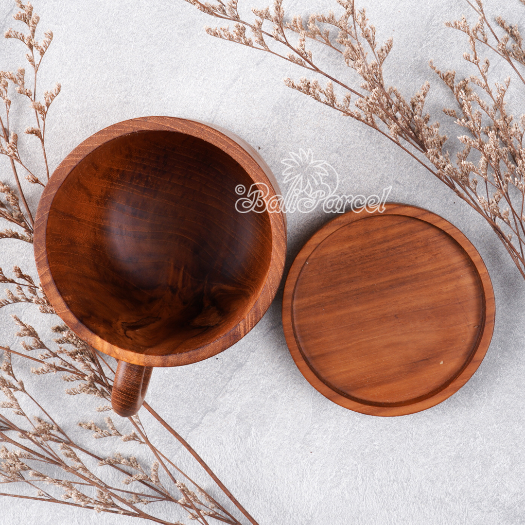 Wooden Glas, Hand Carved From Teak Wood, Finishing With Olive Oil.