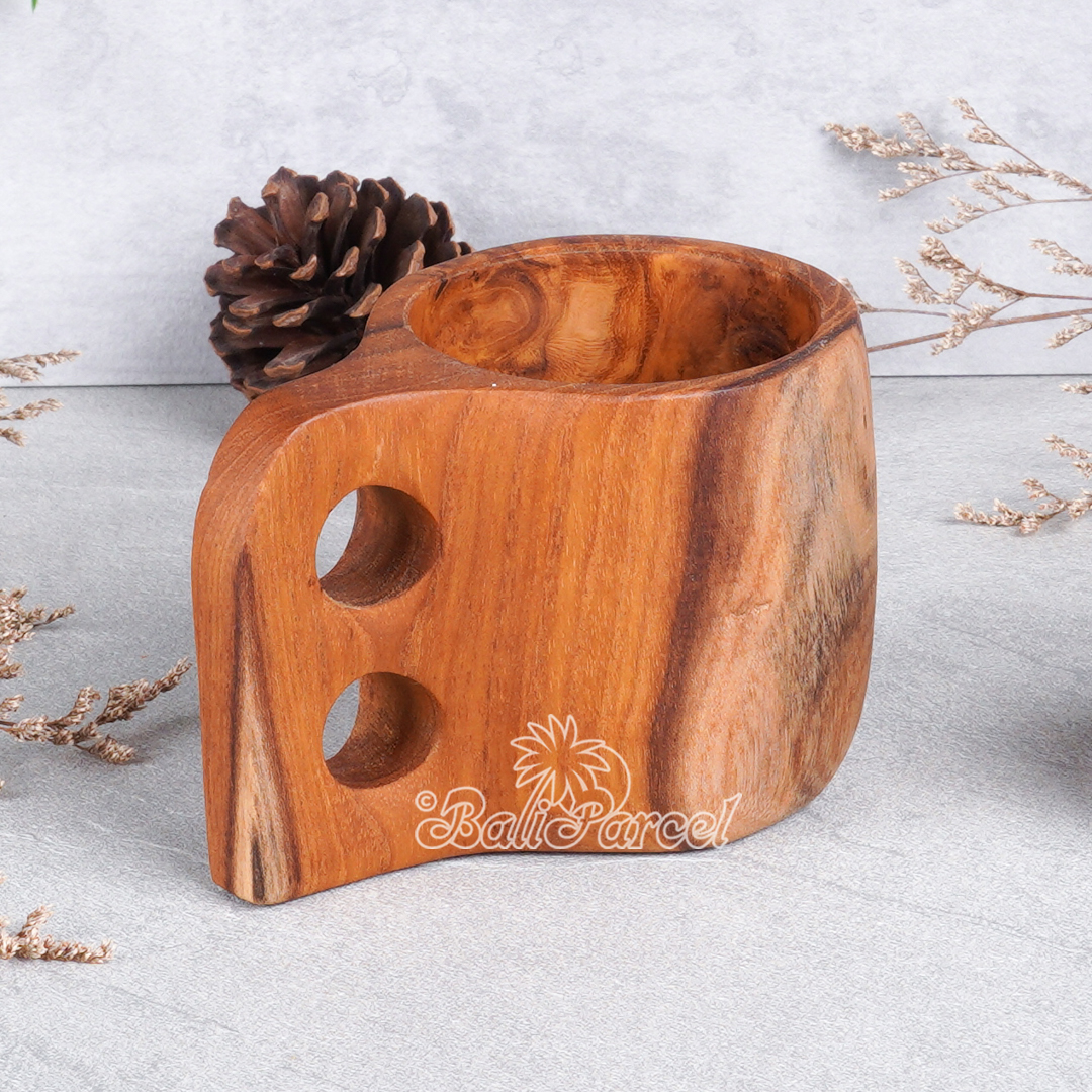 Wooden Glas, Hand Carved From Teak Wood, Finishing With Olive Oil.