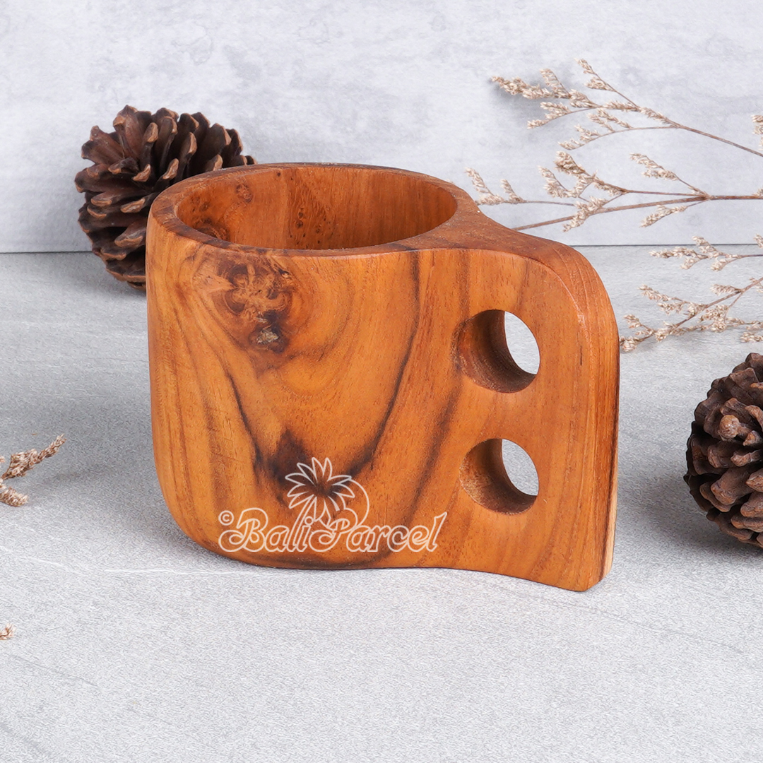 Wooden Glas, Hand Carved From Teak Wood, Finishing With Olive Oil.