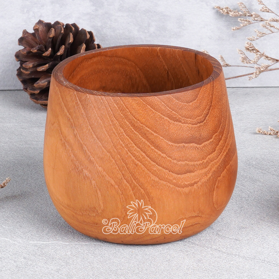 Wooden Glas, Hand Carved From Teak Wood, Finishing With Olive Oil.