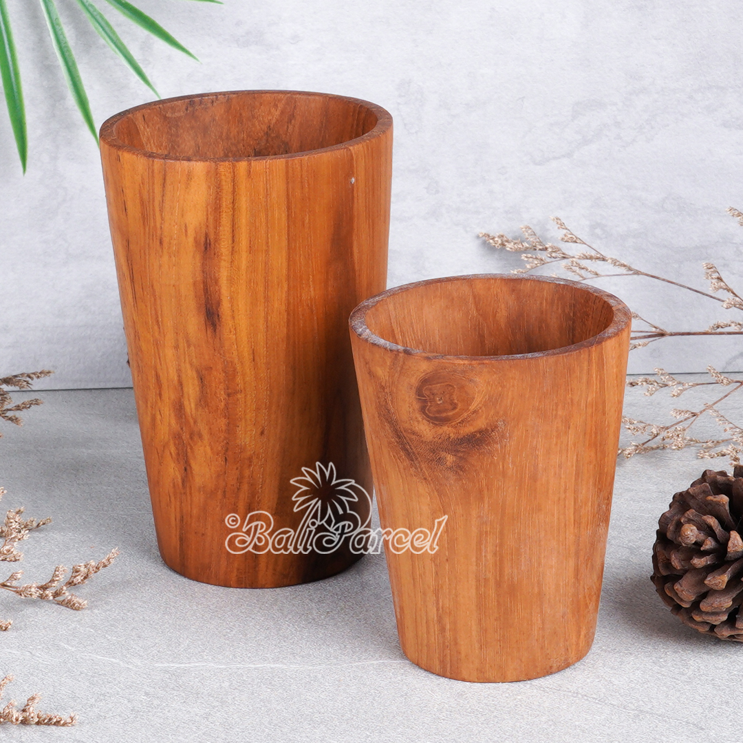 Wooden Glas, Hand Carved From Teak Wood, Finishing With Olive Oil.
