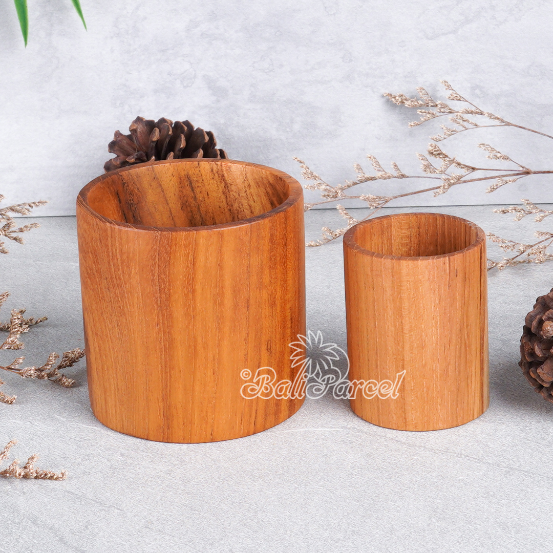 Wooden Glas, Hand Carved From Teak Wood, Finishing With Olive Oil.