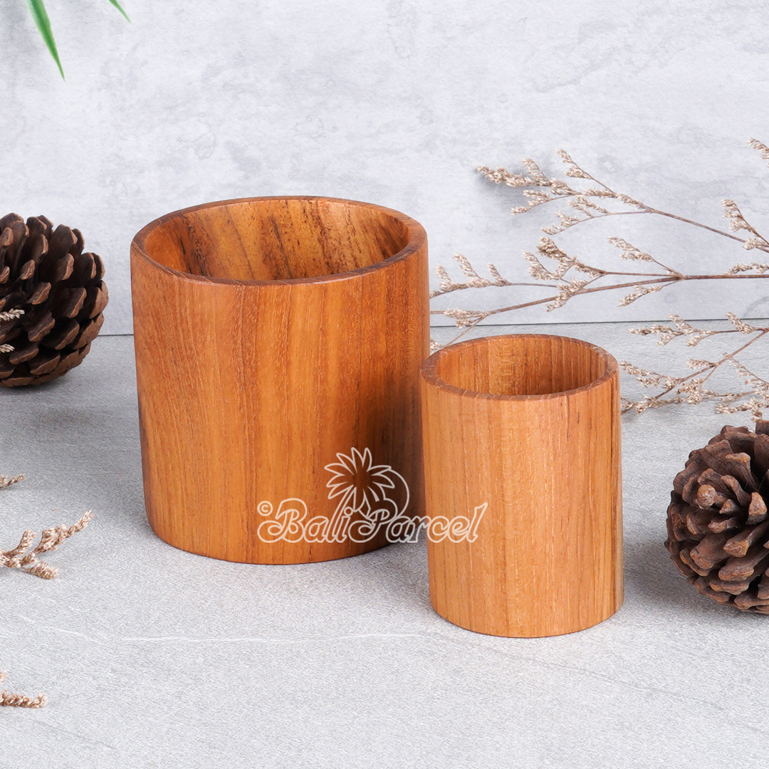 Wooden Glas, Hand Carved From Teak Wood, Finishing With Olive Oil.