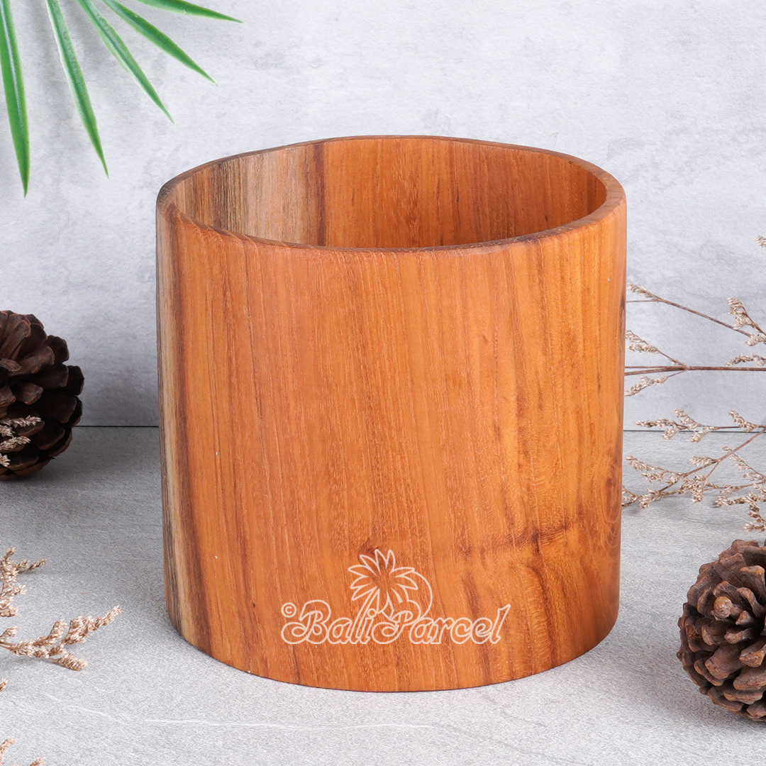 Wooden Pot, Hand Carved From Teak Wood, Finishing With Olive Oil.