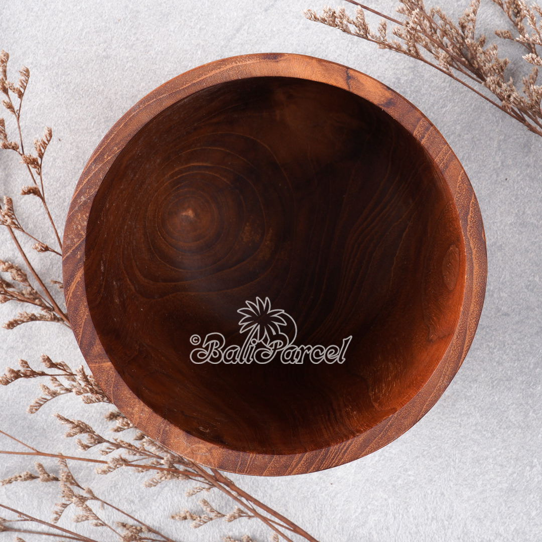 Wooden Pot, Hand Carved From Teak Wood, Finishing With Olive Oil.