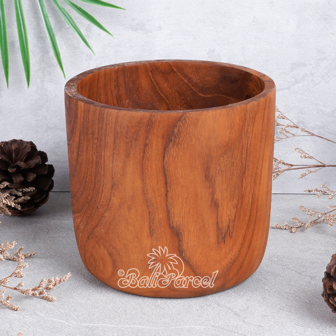 Wooden Pot, Hand Carved From Teak Wood, Finishing With Olive Oil.
