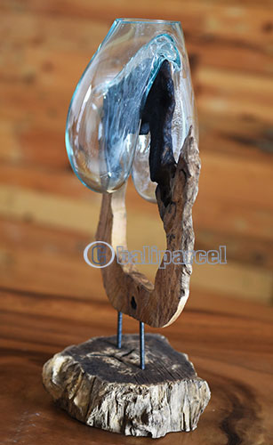 Blown Glass Bowl On Driftwood Base