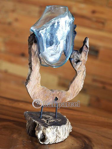 Blown Glass Bowl On Driftwood Base