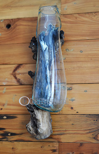 Wall Decorative Blown Glass Bowl With Driftwood Stand 