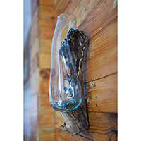 Wall Decorative Blown Glass Bowl With Driftwood Stand 