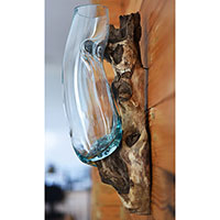 Wall Decorative Blown Glass Bowl With Driftwood Stand 