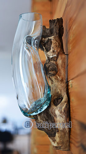 Wall Decorative Blown Glass Bowl With Driftwood Stand 