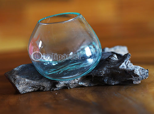 Blown Glass Bowl On Driftwood Base