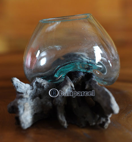 Blown Glass Bowl On Driftwood Base