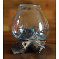 Blown Glass Bowl On Driftwood Base