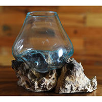 Blown Glass Bowl On Driftwood Base