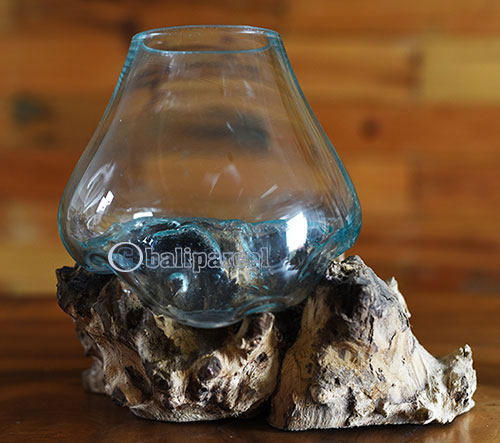 Blown Glass Bowl On Driftwood Base
