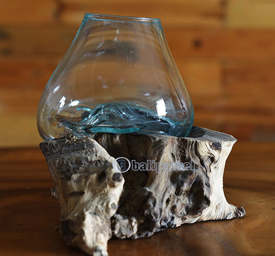 Blown Glass Bowl On Driftwood Base