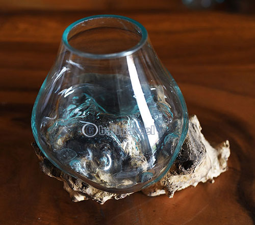 Blown Glass Bowl On Driftwood Base