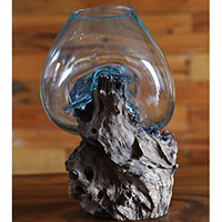 Blown Glass Bowl On Driftwood Base