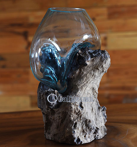 Blown Glass Bowl On Driftwood Base