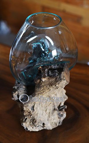 Blown Glass Bowl On Driftwood Base