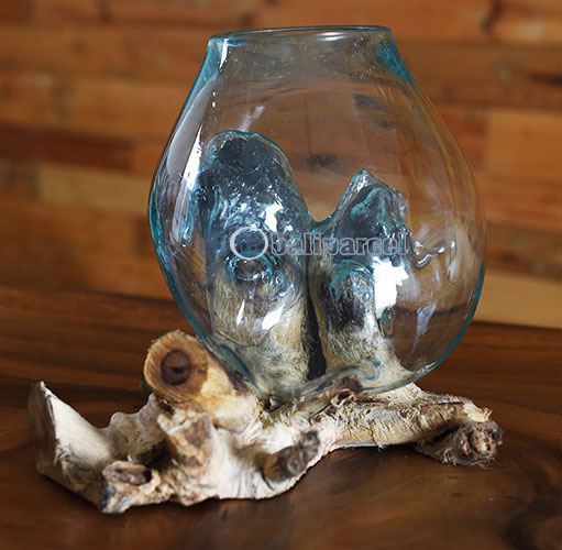 Blown Glass Bowl On Driftwood Base