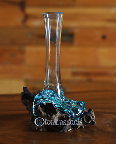 Blown Glass Vase On Driftwood Base