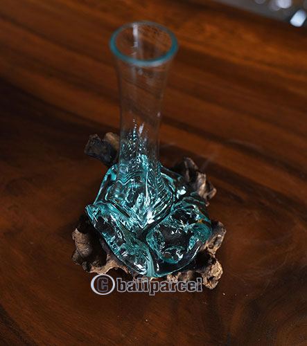 Blown Glass Vase On Driftwood Base