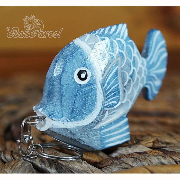 Wooden Keychain Fish, Handmade From Albesia Wood